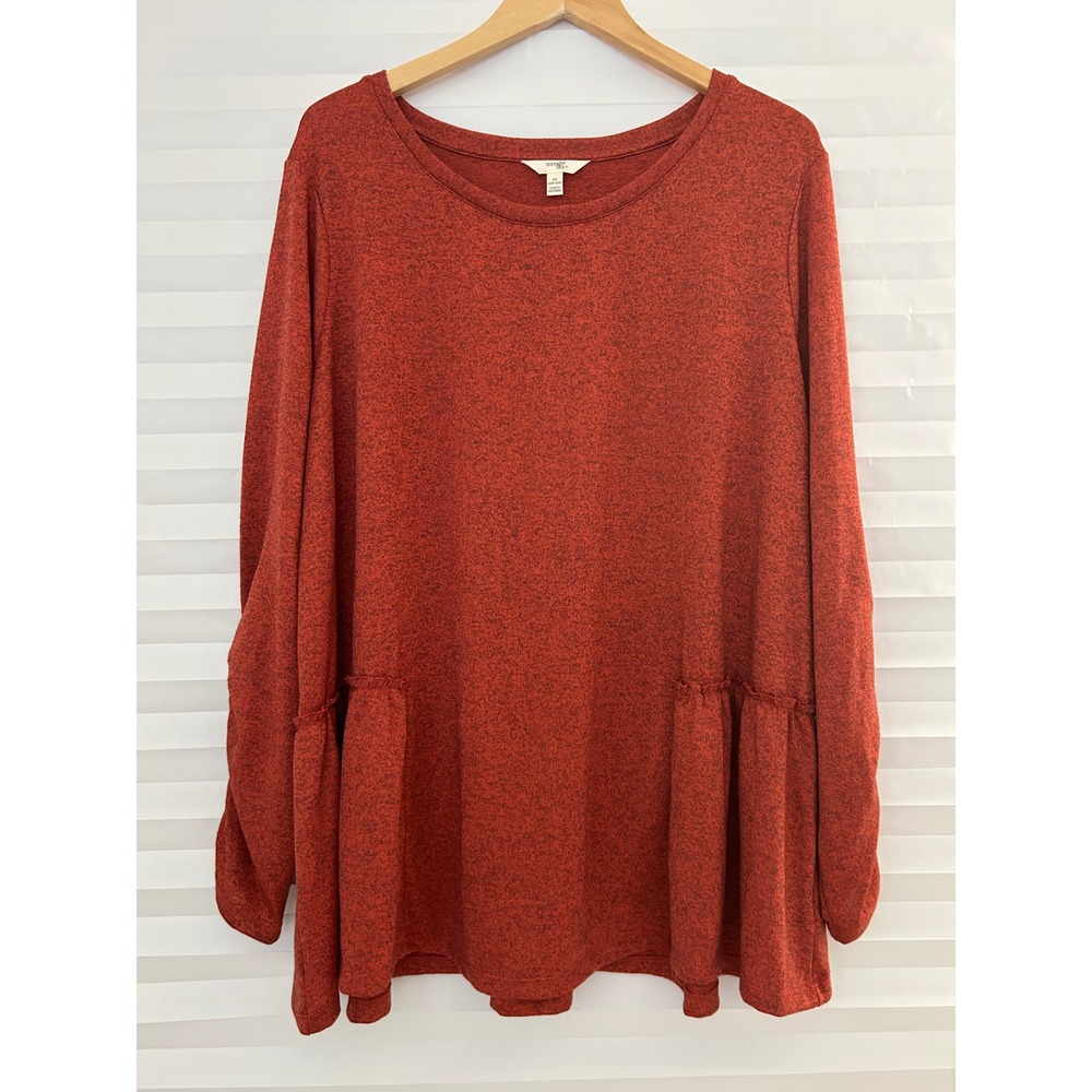 Terra & Sky Spiced Cider Peplum Top 2X 20W-22W Heathered Long Sleeve Tunic
